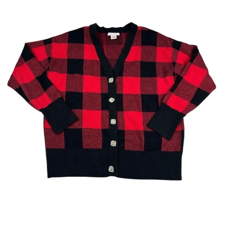 To Tommy Bahama Cardigan Buffalo Plaid Jeweled Button Sweater M Heavy Knit S FLA
